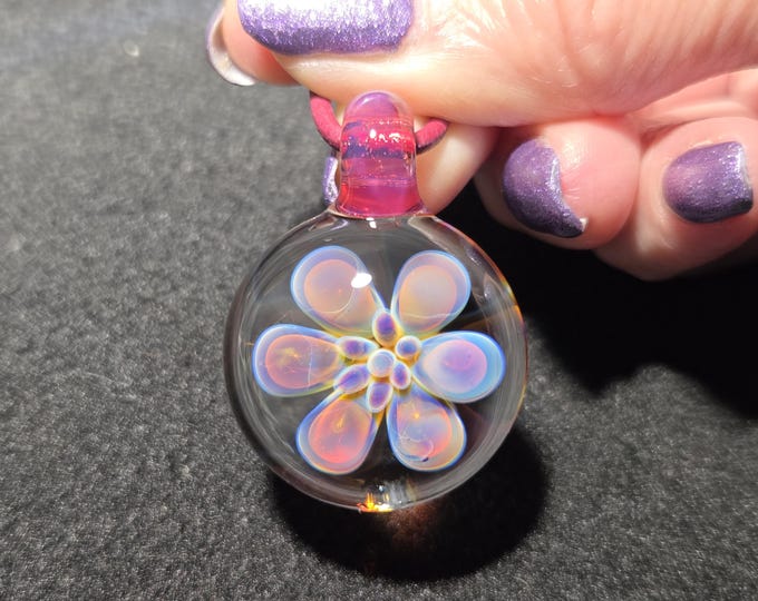 Heady Glass Flower Jewelry, Hand Blown Glass.  Handmade Glass flower Pendant.  Blown Glass Implosion Necklace in Borosilicate Glass!