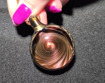 Pink Large Heady Vortex Glass Pendant, Hand Blown Borosilicate Reversible Implosion Necklace, Spiral Boro Art Glass Jewelry Gift