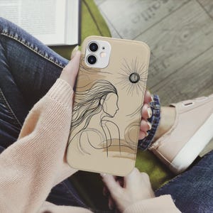 Custodia per telefono con motivo a linee minimaliste e donna – Elegante design femminile per iPhone, Samsung, Pixel – Custodia protettiva con estetica boho, regalo per lei