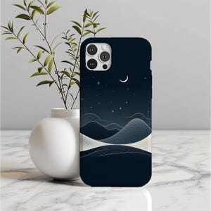 Custodia per telefono con design estetico Dark Sky - Cover protettiva minimalista con luna e stelle - Modelli iPhone 16, Galaxy S25 e Pixel 9 ora disponibili