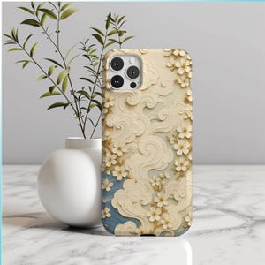 Elegante custodia per telefono Cloud & Sakura – Design dell'elemento aria ispirato al Giappone per iPhone, Samsung e Google Pixel | Look beige tenue