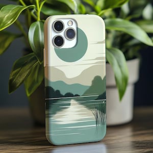 Coque de protection Boho Mountain Lake – Scène naturelle, ton terre – Modèles iPhone 16, Galaxy S25 et Pixel 9 désormais disponibles