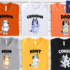 Custom Family Shirt, Blue Dog Grandma Shirt, Blue Dog Birthday Shirt, Family Matching Shirt, Birthday Gift For Kids, Birthday Party Tee