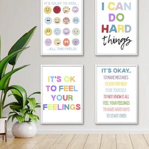 Set met afdrukbare muurkunst voor kinderen | Posters met groeimindset en grote gevoelens | Positieve affirmaties | Emotiesgrafiek | Direct downloaden