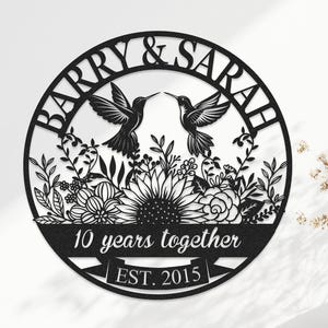 Personalized 10th Anniversary Gift for Couples, Custom 10 Year Anniversary Sign, Tin Anniversary Gift, Wedding Anniversary Metal Wall Art