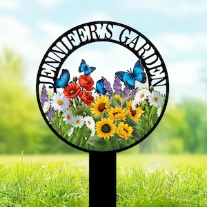 Personalized Garden Name Sign, Custom Garden Metal Sign, Garden Flower Sign With Stake, Outdoor Garden Sign for Flower Bed Housewarming Gift