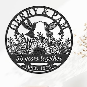 Gepersonaliseerde 50e verjaardagscadeau voor ouders, aangepast bord 50 jaar jubileum, cadeau gouden jubileum, metalen muurkunst huwelijksverjaardag