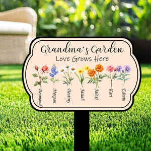 Personalized Grandma&#39;s Garden Gift, Custom Birth Flower Gift, Nana&#39;s Garden Sign, Birth Month Flower, Mother&#39;s Day Gift Home Decor