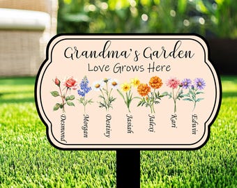 Estaca de jardim de flores de nascimento personalizada: Placa de metal personalizada para jardim da vovó