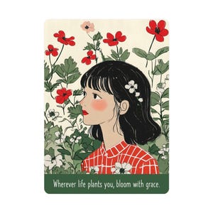 Briefkaart | Waar het leven je ook plant, bloei met gratie | Inspirerend bericht | groei | inspireer jezelf | Citaat | woondecoratie