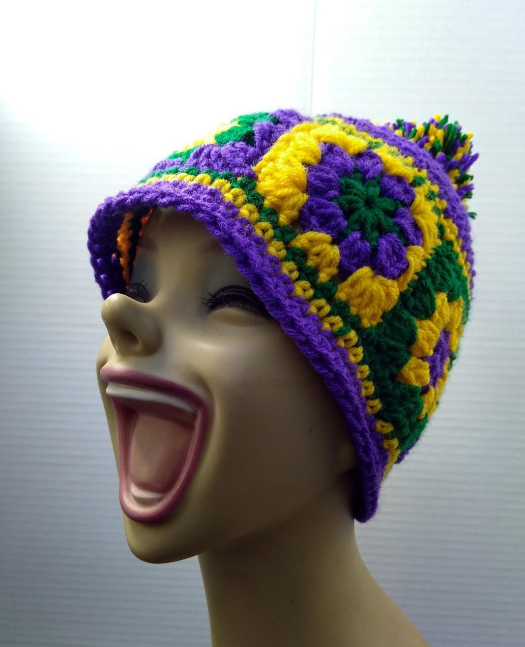 Crotchet Mardi Gras Beanie Mardi Gras Crochet Adult Knit Beanie | Hand Crochet  main image 4