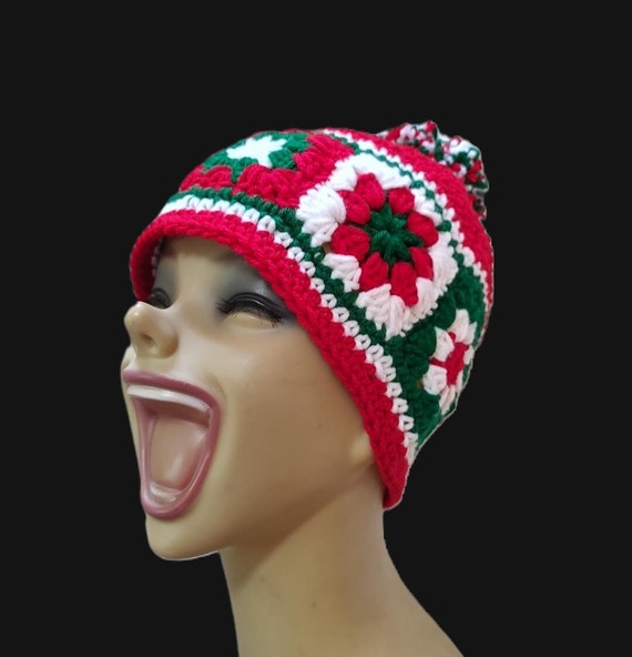 Handmade Crochet hat red and green acrylic Red and Green Brothers Handmade Crochet Hat Set - Etsy main image 3