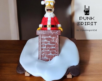Homer Weihnachtsmann gefangen im Schornstein - 3D Gedruckt Handbemalt - Fan Art