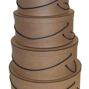Nuovo di zecca, realizzato negli USA, set di 4 cappelliere per tutte le tue idee di cesti regalo o centrotavola! - KRAFT NATURALE con finiture nere