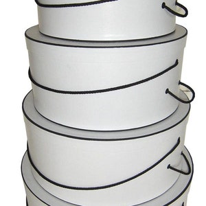 Brand New USA made Set of 4 Hatboxes for all your Gift Basket or Centerpiece ideas! - WHITE CROCODILE w/Black Trim