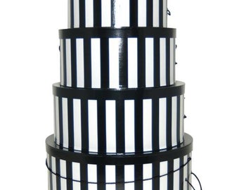 Brand New USA made Set of 4 Hatboxes for all your Gift Basket or Centerpiece ideas! - Black and White VERTICLE STRIPES