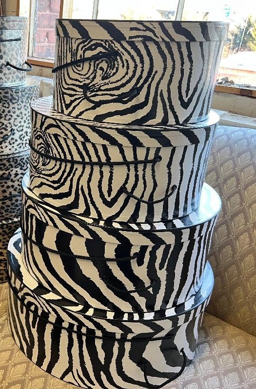 Brand New USA made Set of 4 Hatboxes for all your Gift Basket or Centerpiece ideas! - ZEBRA PATTERN