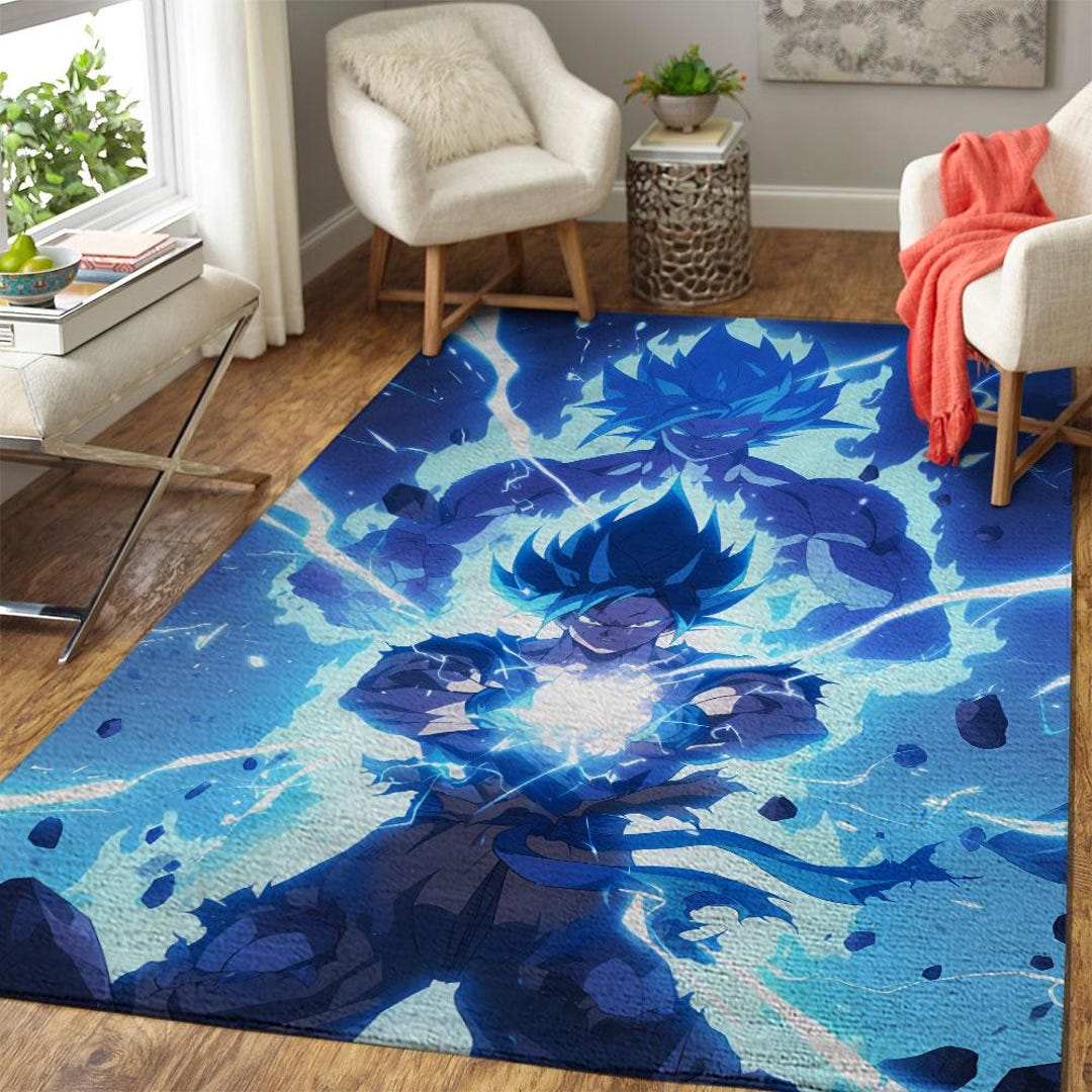 Dragon Ball Rug, Anime Character SSJ Blue Rug, Anime Area Rug, Japanese ...