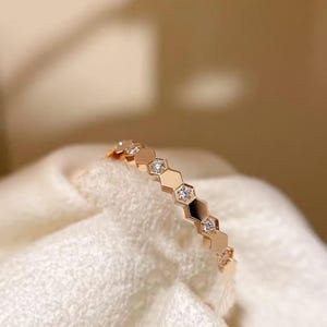18k vergulde diamanten zilveren ring ringen in honingraatstijl, trouwring, sterlingzilveren vergulde ring, cadeau voor haar