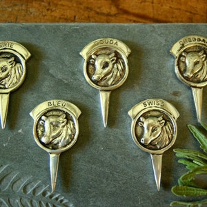 Silver plate cow Cheese markers picks Food display image 3