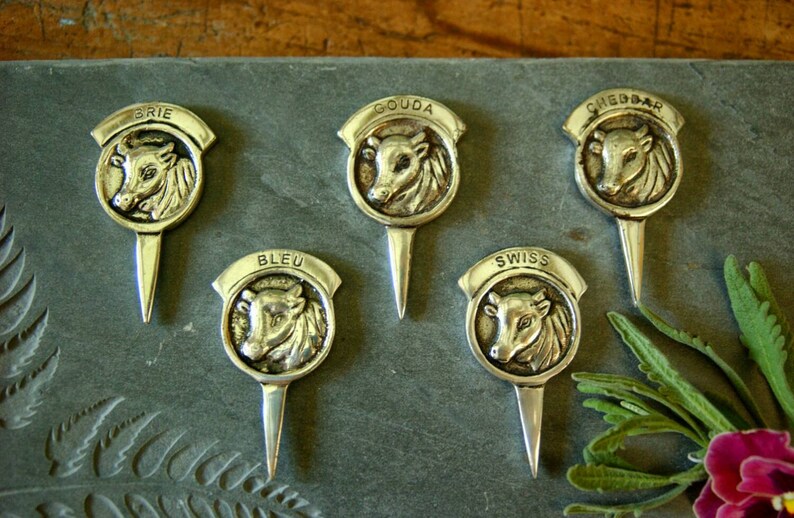 Silver plate cow Cheese markers picks Food display image 3