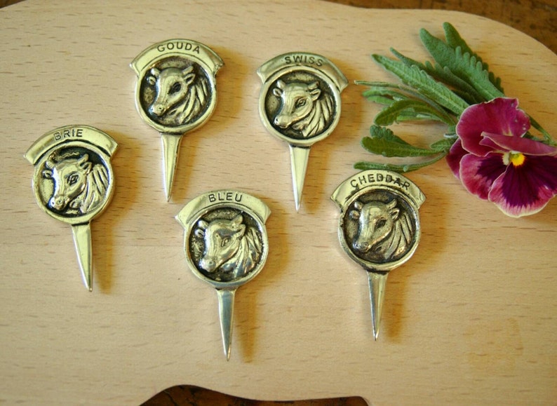 Silver plate cow Cheese markers picks Food display image 4