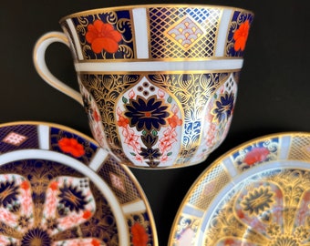 Tasse à thé et soucoupe Imari en porcelaine tendre anglaise Royal Crown Derby 1128