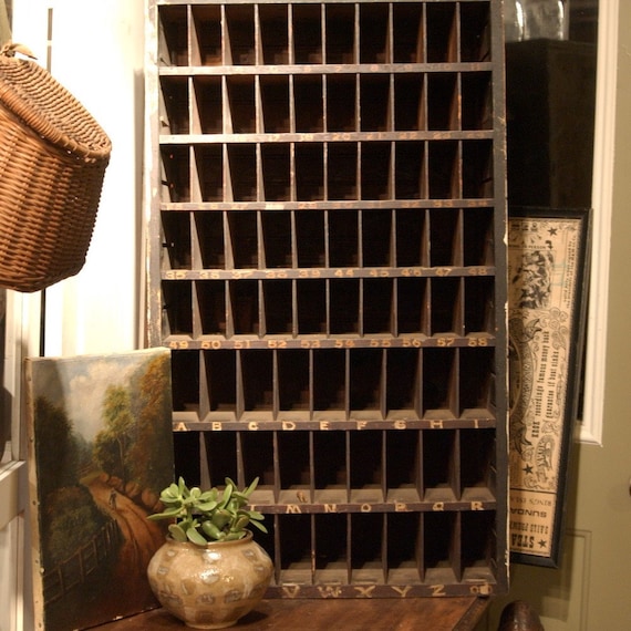 Items similar to Retro 19th c. Antique Post Office Mail Holder Cubby Wood Storage BOX Shelf Old