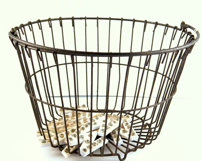 Large Industrial Metal Vintage Metal Egg Gathering Basket, Black Fall
