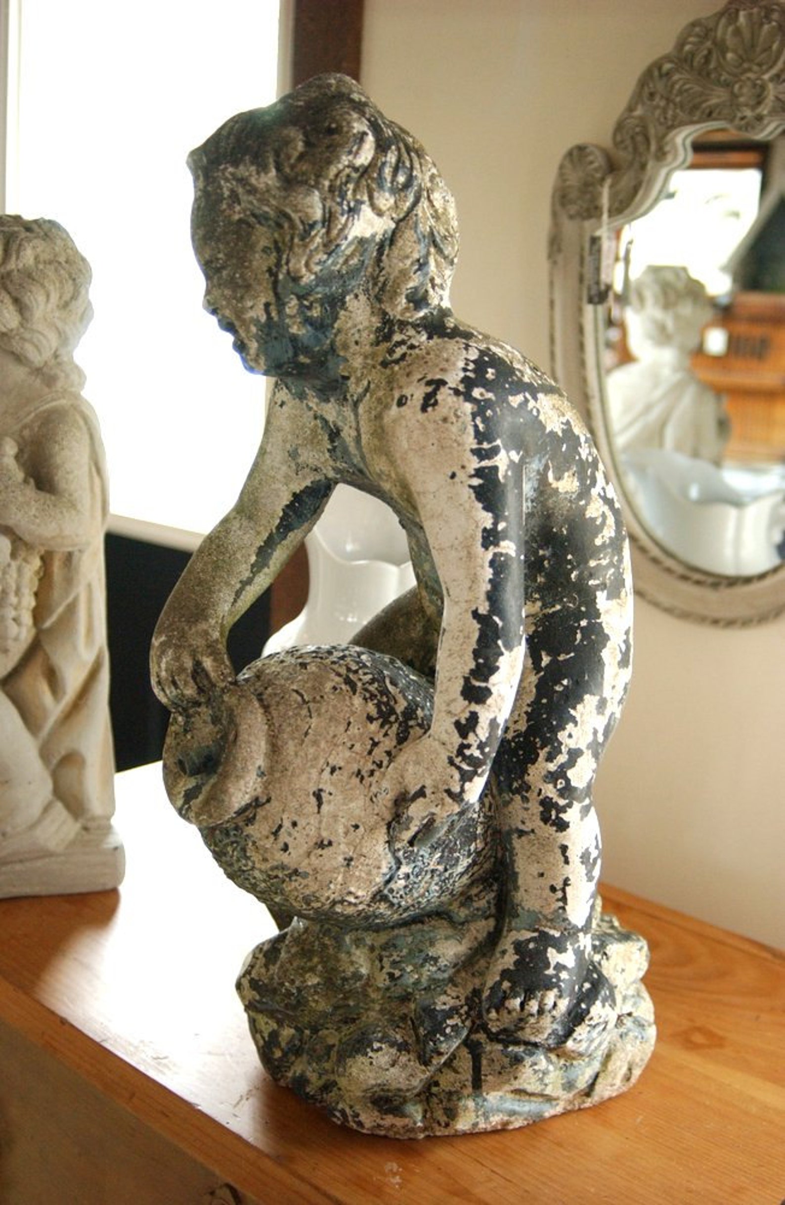 Antique garden statue angel cherub fountain head stone or Etsy