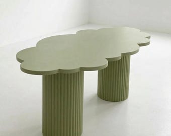 Tavolo da pranzo a forma di nuvola, scrivania con piedistallo scanalato, mobile consolle scultoreo