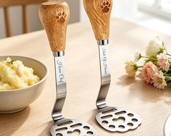 Personalized Bear Potato Masher Baby Food Tool Stainless Steel Vegetable Masher Custom Engraved Kitchen Gadget Baby Feeding Gift