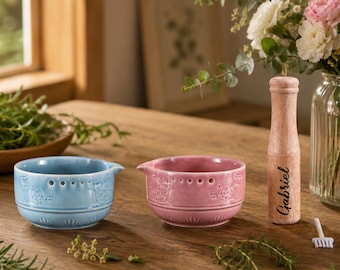 Personalized Japanese Ceramic Herb Stripping Bowl Garlic Grinder Herb Leaf Remover Garlic Mincer Kitchen Prep Tool Custom Gift