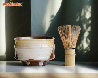 Handmade Brown Ceramic Matcha Bowl,Ceramic Matcha Bowl,Matcha Bowl Set,Whisk and Holder,Bamboo Matcha Whisk,Matcha Lovers Gifts,Matcha Gifts