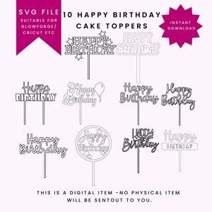 Happy Birthday Cake toppers SVG bundle, Cake topper Laser Cut Files, Circle Wreath frame Digital Download Glowforge File for laser cutting