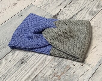 Ear Warmers, Blue and Grey Fleck, 2-toned