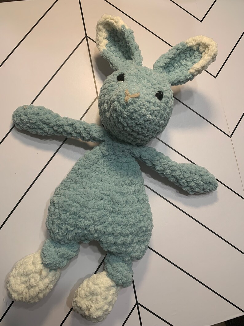 Bunny Knotted Lovey, Stuffed baby toy, knotted loveys, baby gift Blue