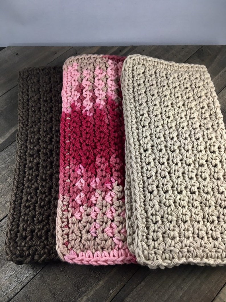 Cotton Dishcloths, Cotton Washcloths Chocolate Brown, Beige & Rose/Beige Ombre. Ecofriendly, Reusable, Handmade crochet, Set of 3 image 2