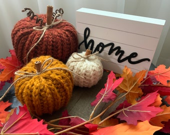 Farmhouse Crocheted Pumpkins, Rustic Home Decor, Autumn, Handmade- Set of 3