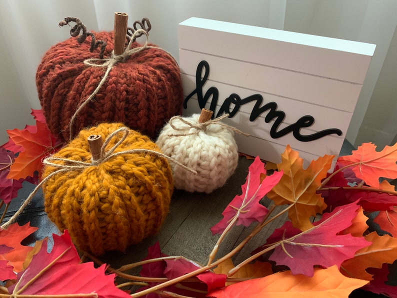 Farmhouse Crocheted Pumpkins, Rustic Home Decor, Autumn, Handmade Set of 3 image 1