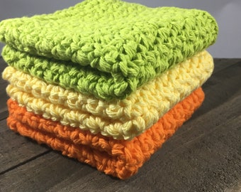 Cotton Dishcloths,Cotton Washcloths- CITRUS COLLECTION. Ecofriendly, Reusable, Handmade crochet, Set of 3