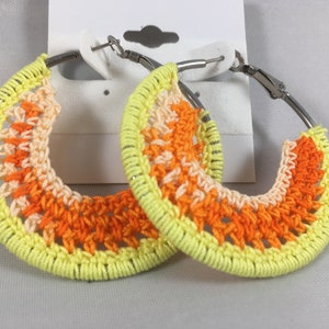 Crochet Earrings, Striped Hoop Earrings, Handmade Earrings, Summer Earrings, Sunshine- Orange, Yellow