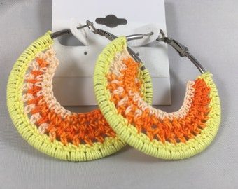 Crochet Earrings, Striped Hoop Earrings, Handmade Earrings, Summer Earrings, Sunshine- Orange, Yellow