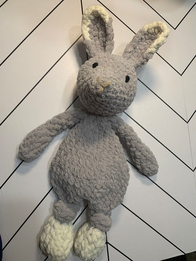 Bunny Knotted Lovey, Stuffed baby toy, knotted loveys, baby gift Grey