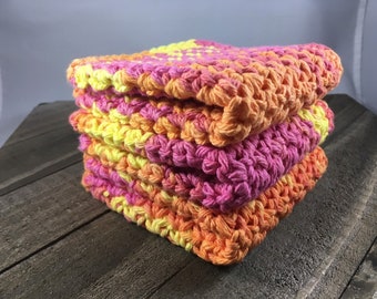 Cotton Dishcloths, Cotton Washcloths- Ecofriendly, Reusable, Handmade crochet, Set of 3