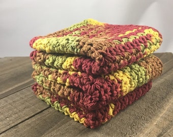 Cotton Dishcloths,Cotton Washcloths- AUTUMN BLEND COLLECTION. Ecofriendly, Reusable, Handmade crochet, Set of 3