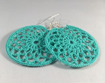 Crochet Earrings, Handmade Boho Earrings, Dream Catcher, Round Earrings, Summer Earrings- Turquoise