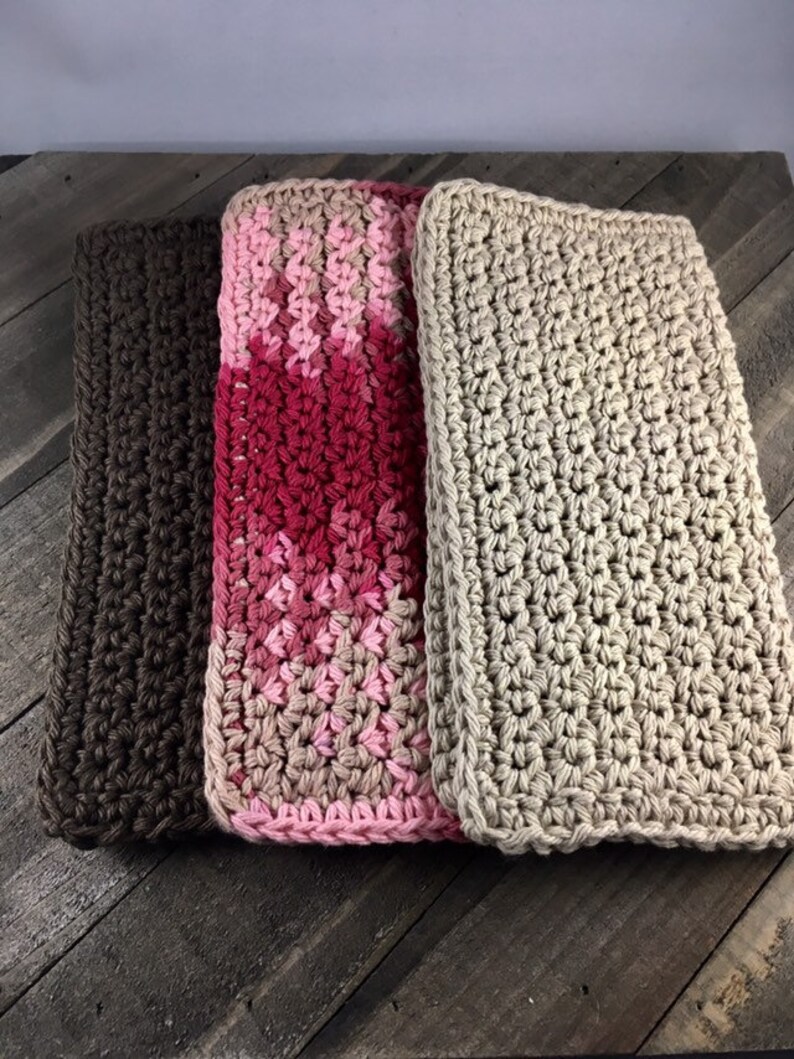 Cotton Dishcloths, Cotton Washcloths Chocolate Brown, Beige & Rose/Beige Ombre. Ecofriendly, Reusable, Handmade crochet, Set of 3 image 6