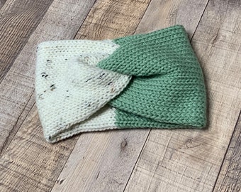 Ear Warmers, Sage and White Fleck, 2-toned