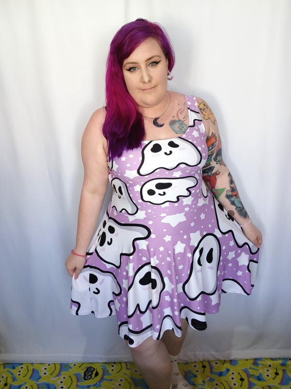 kawaii skater dress Fairy Kei Heart Skater Dress, Pastel Goth Kawaii Clothing, Pink Blue, Soft  Stretch, Mid-Thigh Fit Flare, XS-3X Plus Size, Sleeveless Skirt